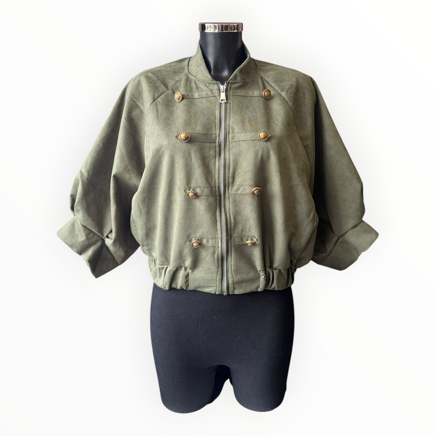 Ellie military style bomber jacket - Khaki suede feel