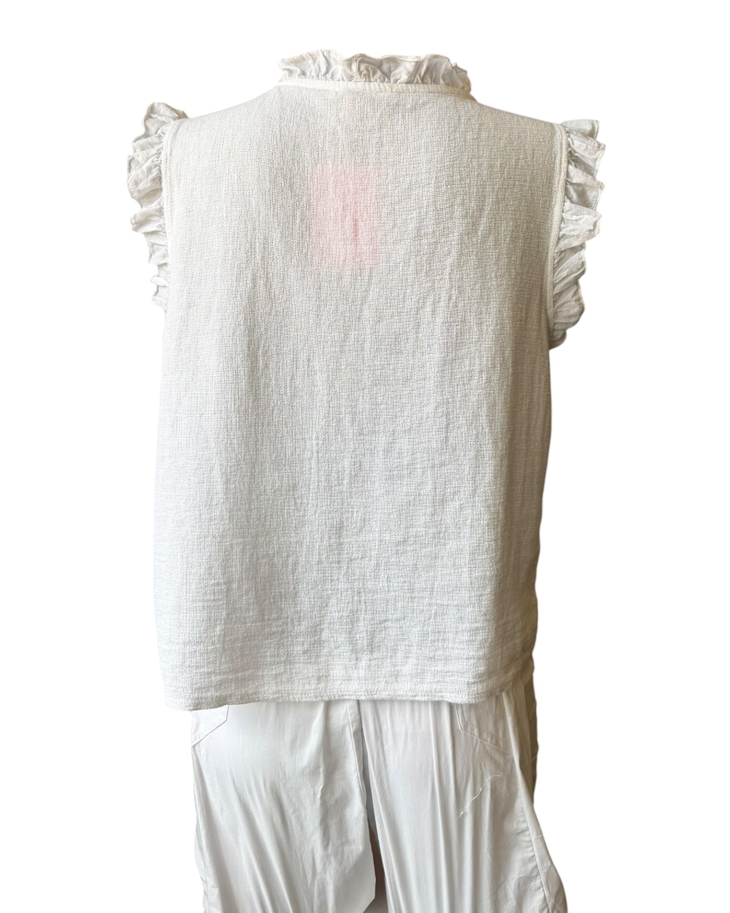 Casey range frill trim waistcoat top - white
