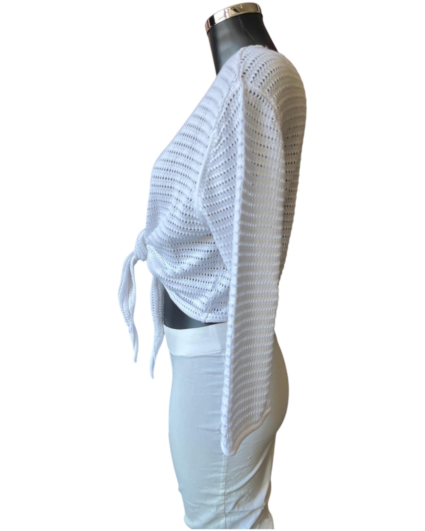 Orientique tie knit shrug - White