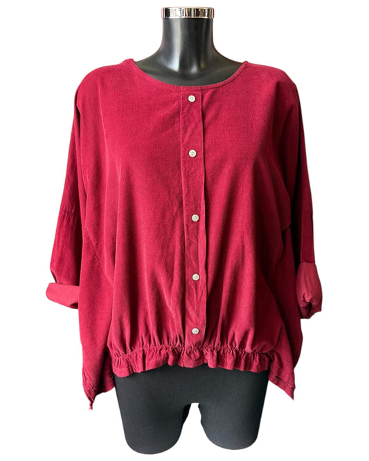 Gia needlecord quirky mock button top - Bordeaux