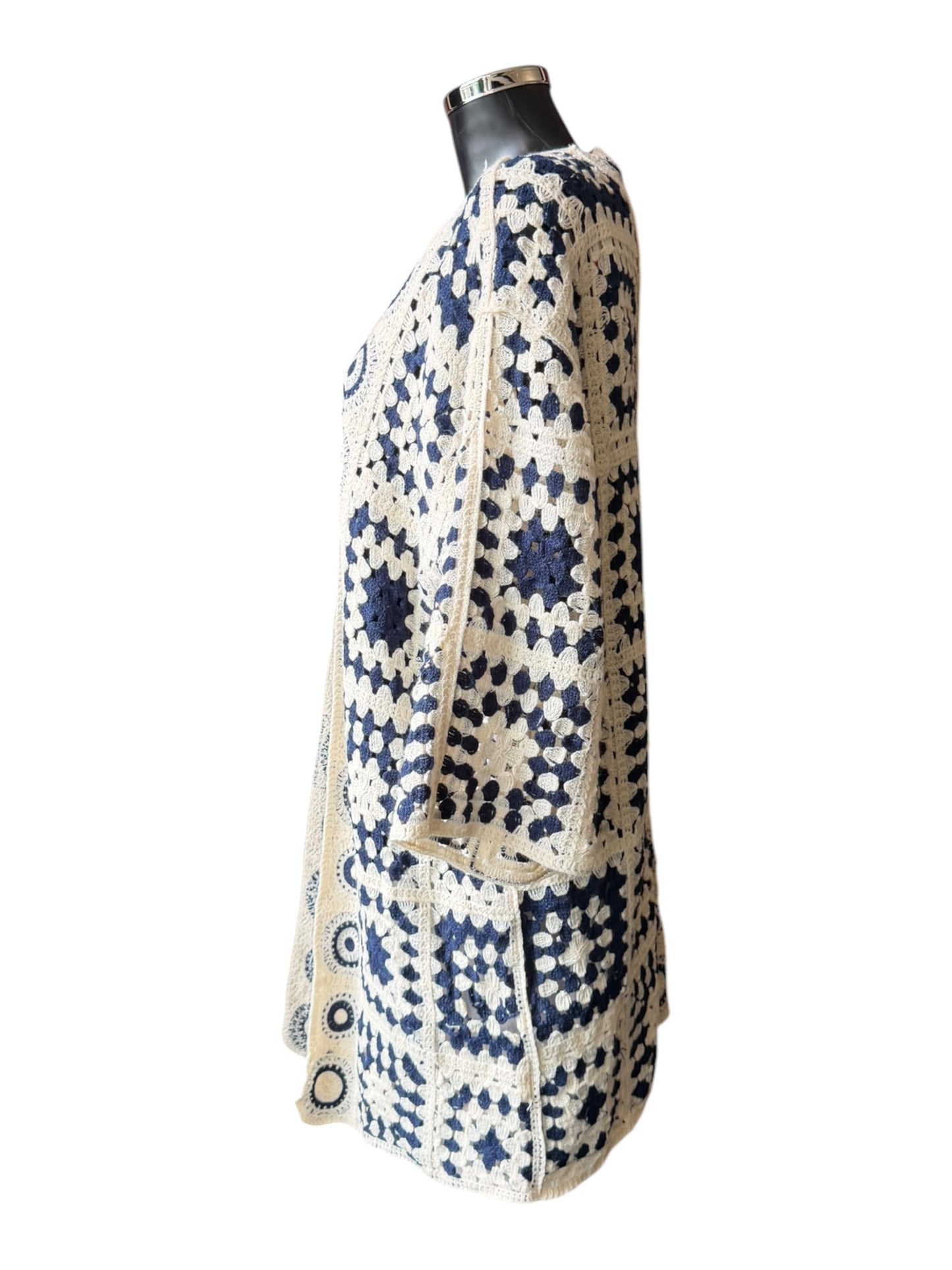 Rosie navy crochet range - Long line cardigan
