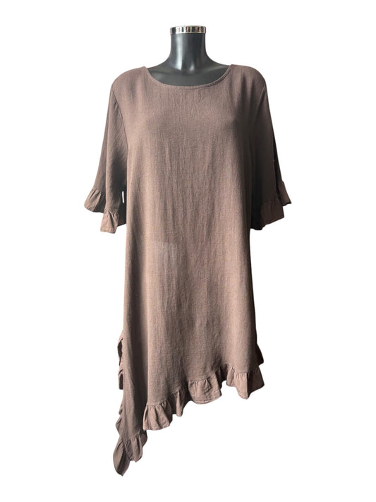 Casey range tunic asymmetric frill hem - Chocolate