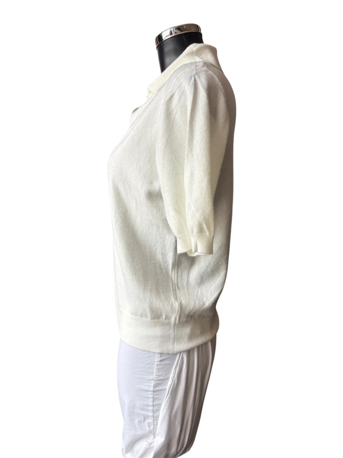 Carla fine knit short sleeve collared jumper - Ivory
