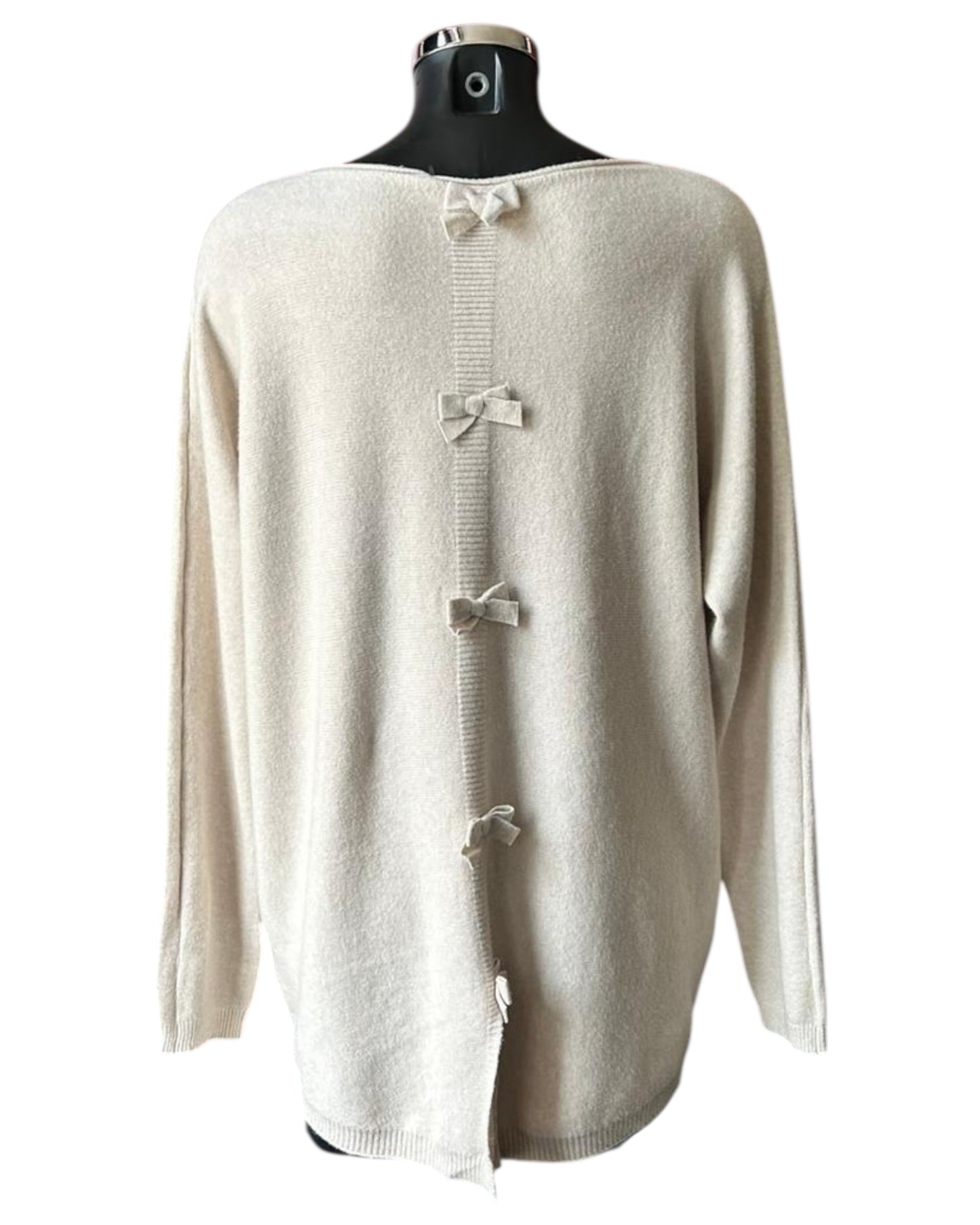 Belinda bow back pocket jumper - Oatmeal