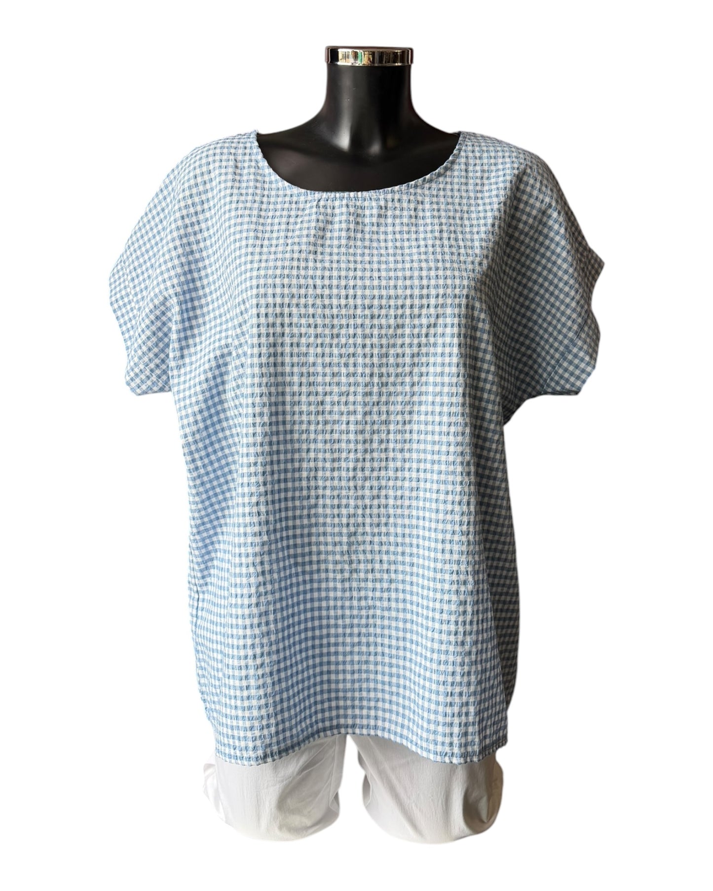 Gia gingham check tshirt style top - blue