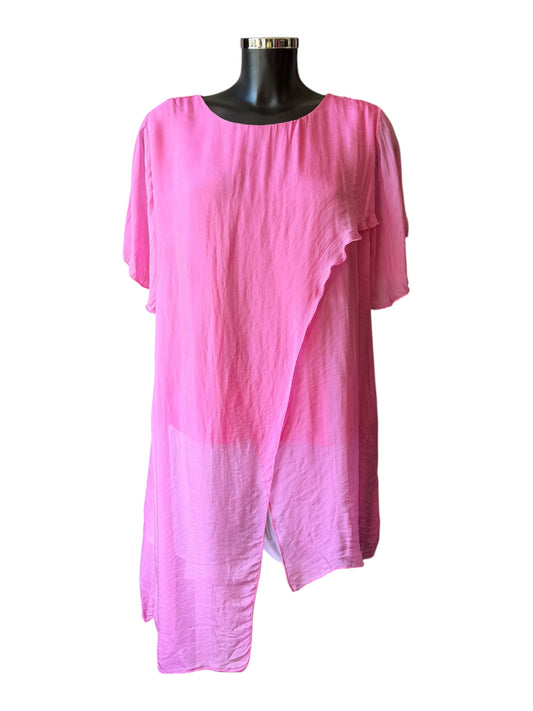 Sasha silk range wrap over tunic top - candy pink