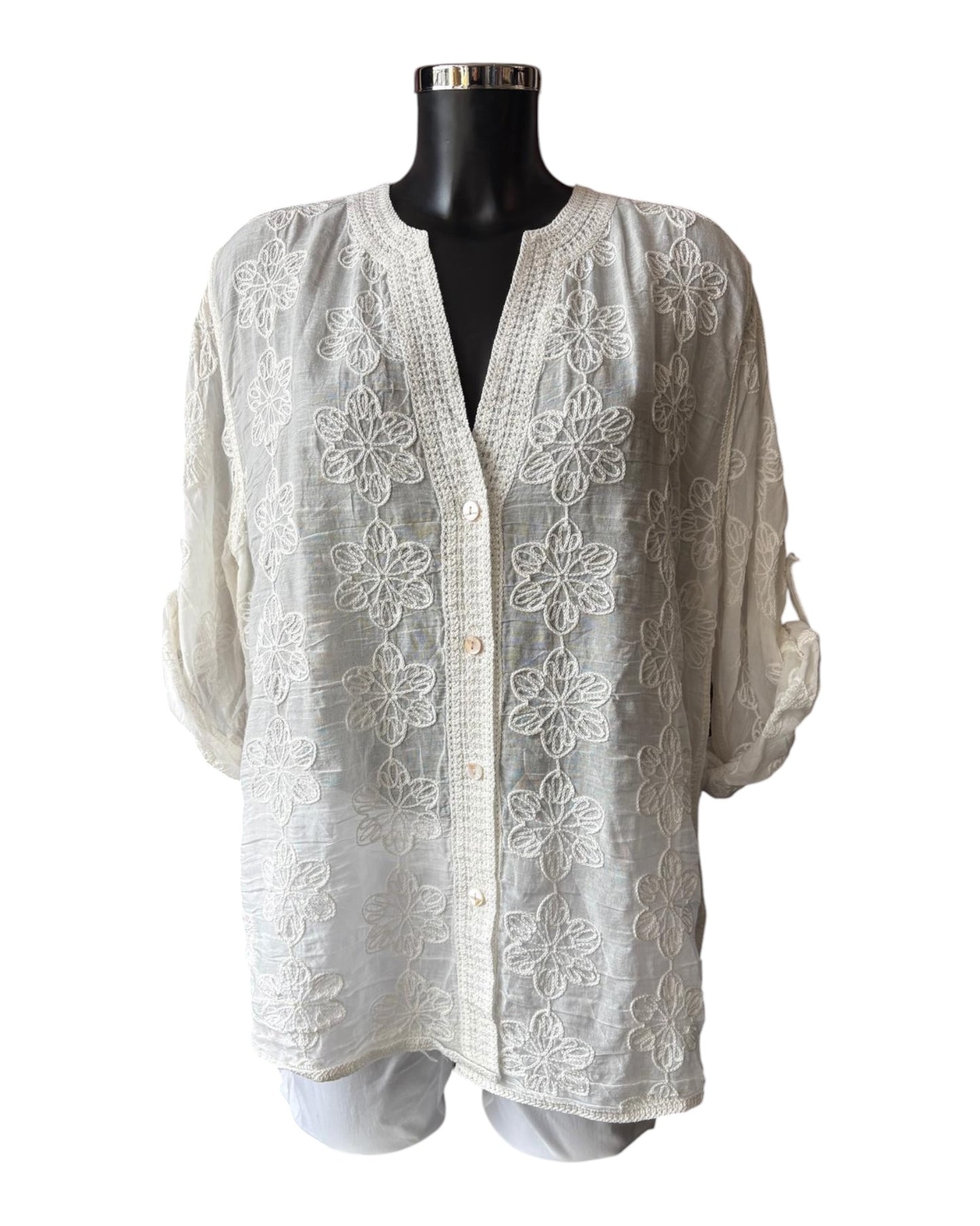 Lorna floral embroidered white shirt
