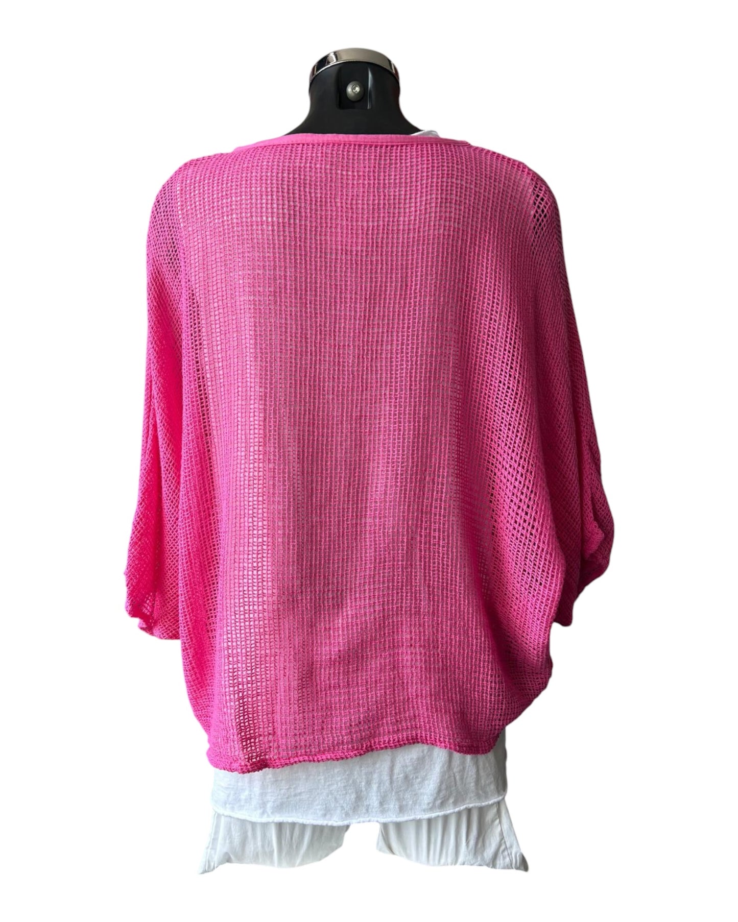Carrie 2 piece batwing mesh top and vest - Fuchsia
