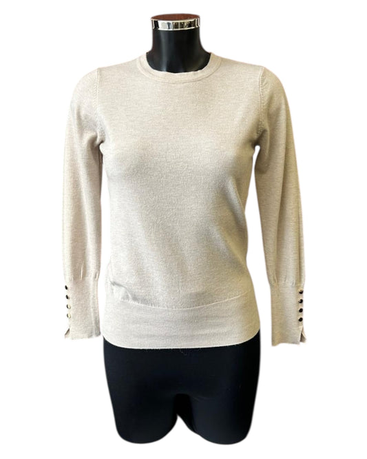 Anastasia fine knit button cuff jumper - Beige
