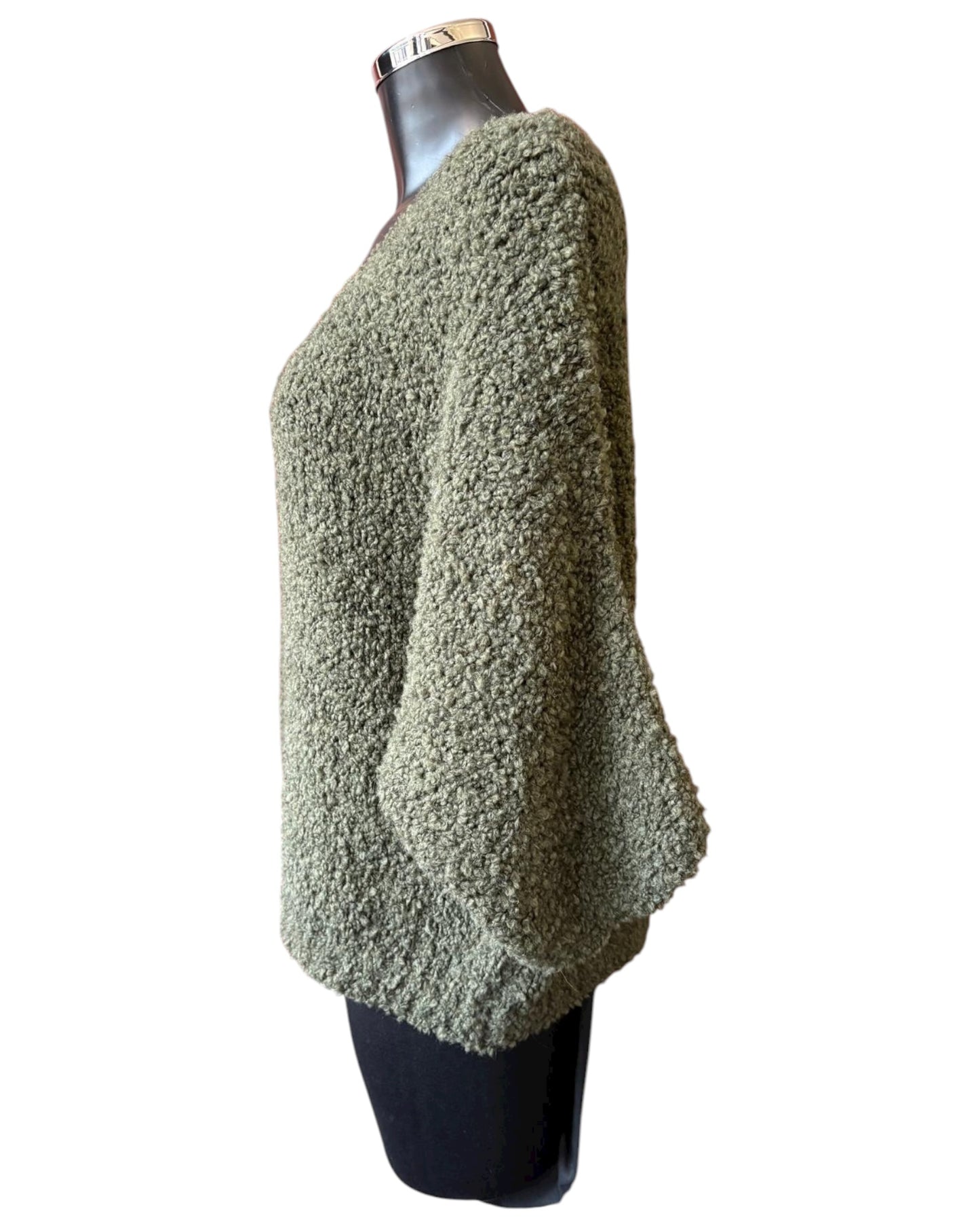 Harper slouchy boucle knit short jumper - khaki