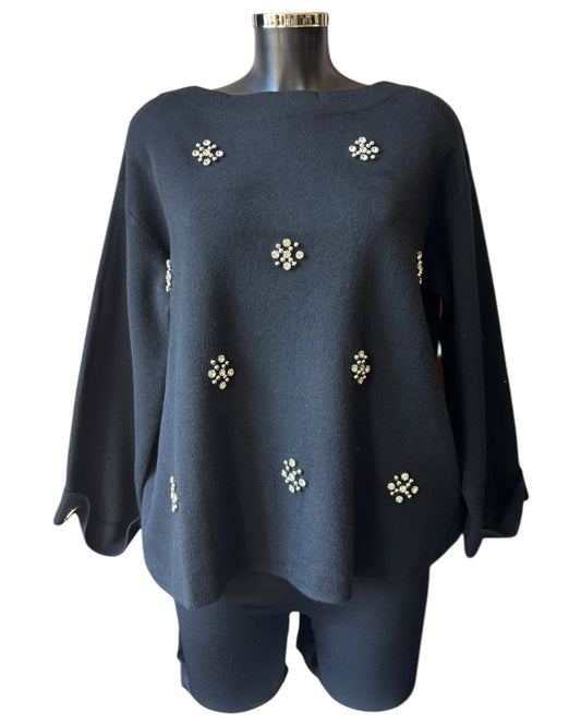 Erin embellished flower jumper - Black