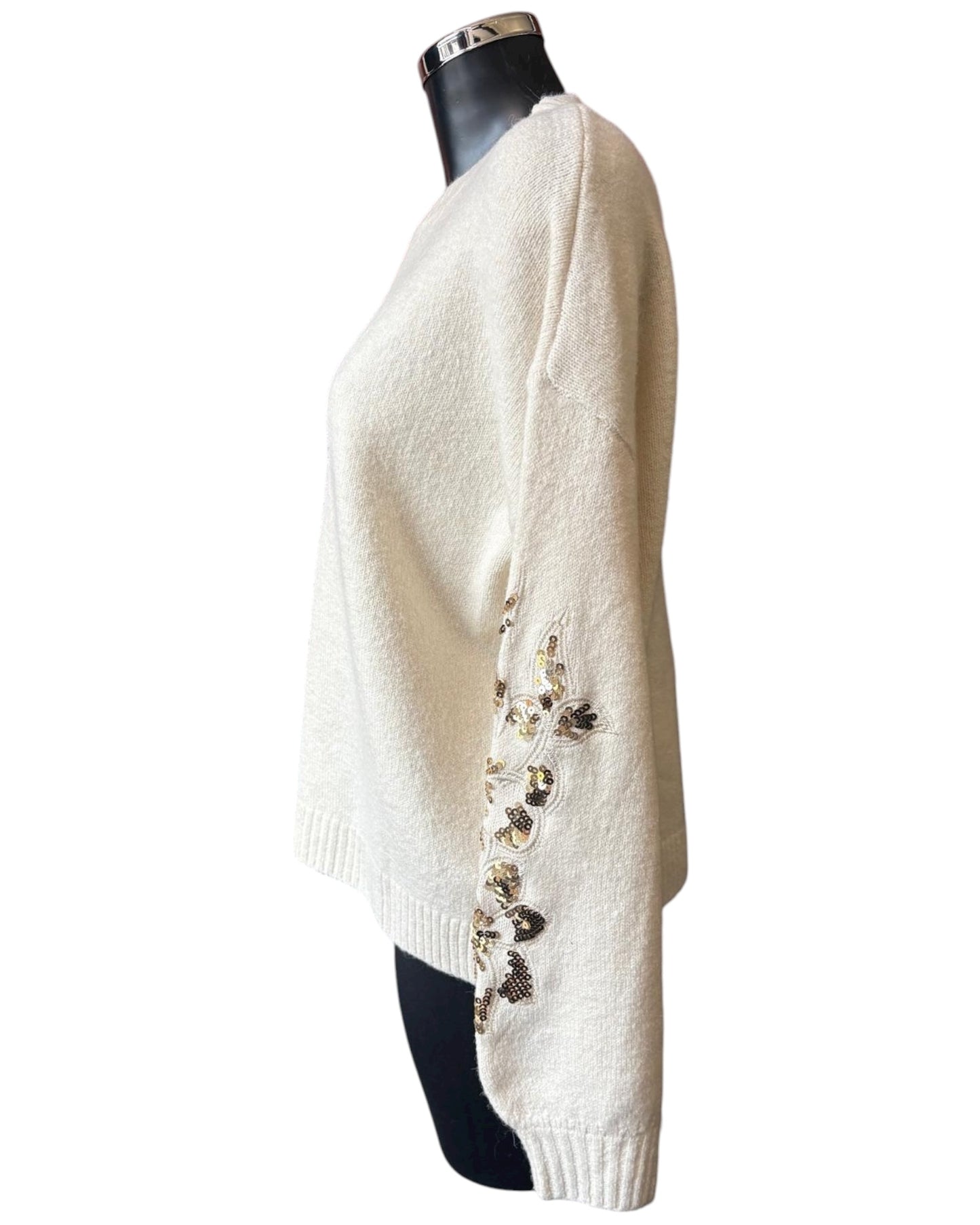 Alexis sequin sleeve premium knit - Cream