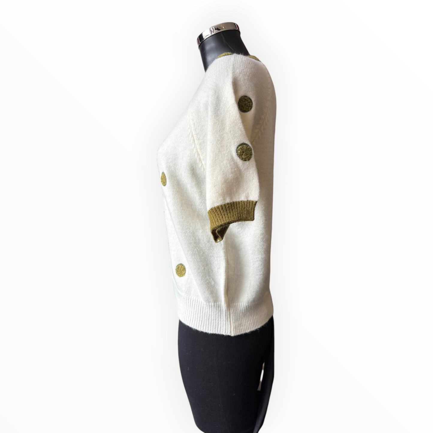 Polly polka dot short sleeve jumper - Khaki/ivory