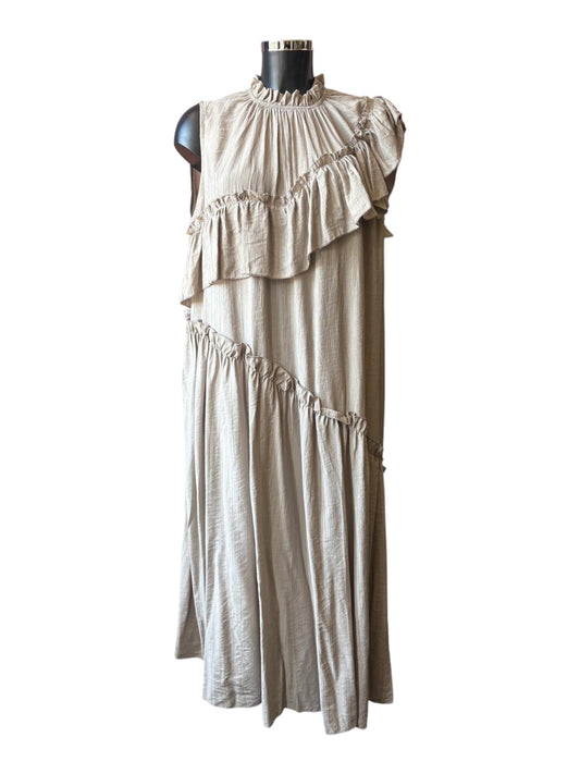 Tanya ruffle high neck dress - Taupe