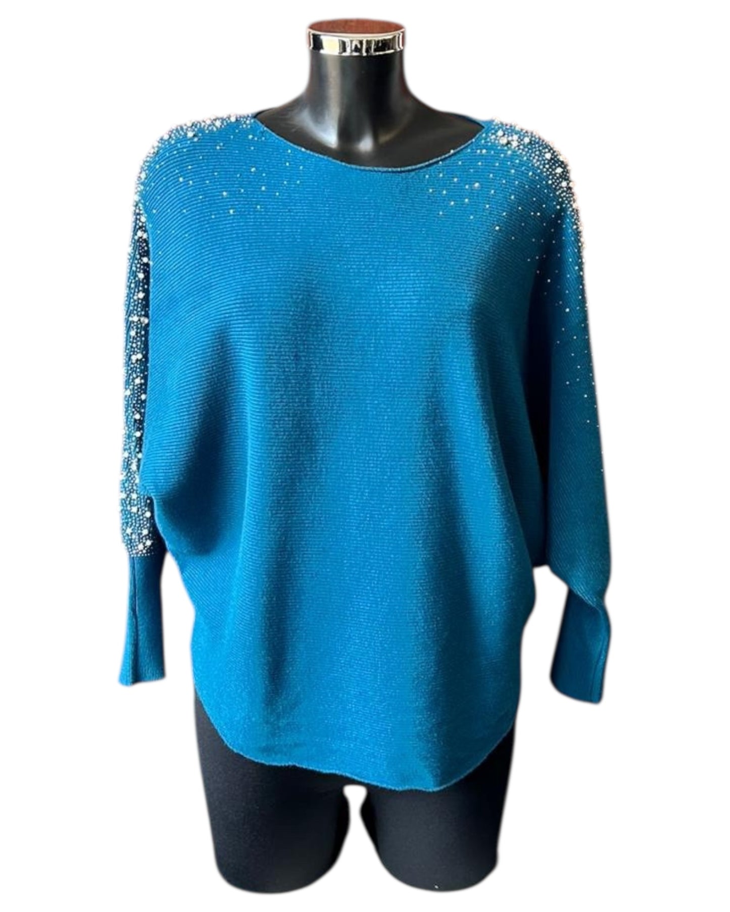 Pippa Pearl sparkle sleeve batwing jumper - Teal