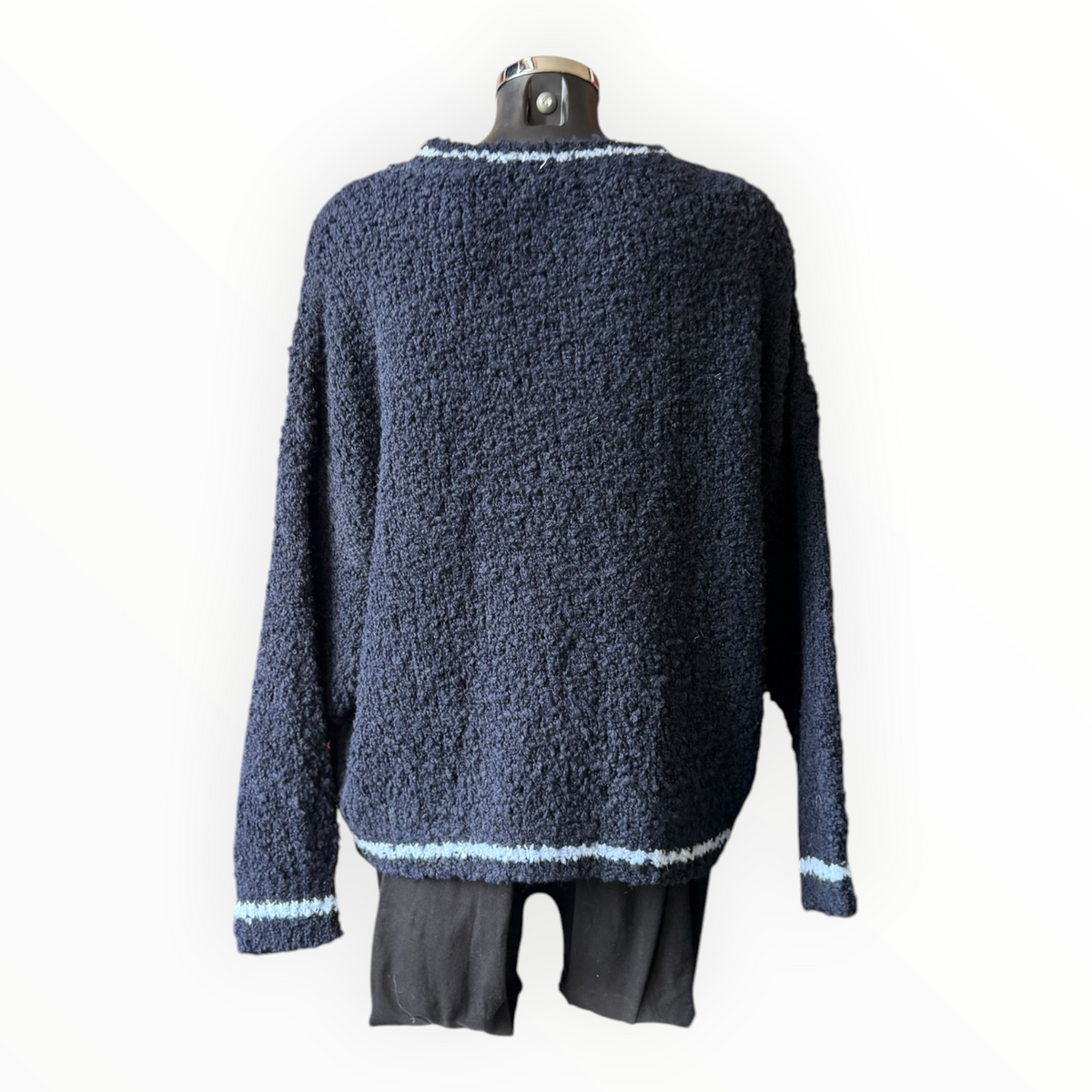 Helena boucle knit contrast stripe jumper - Navy