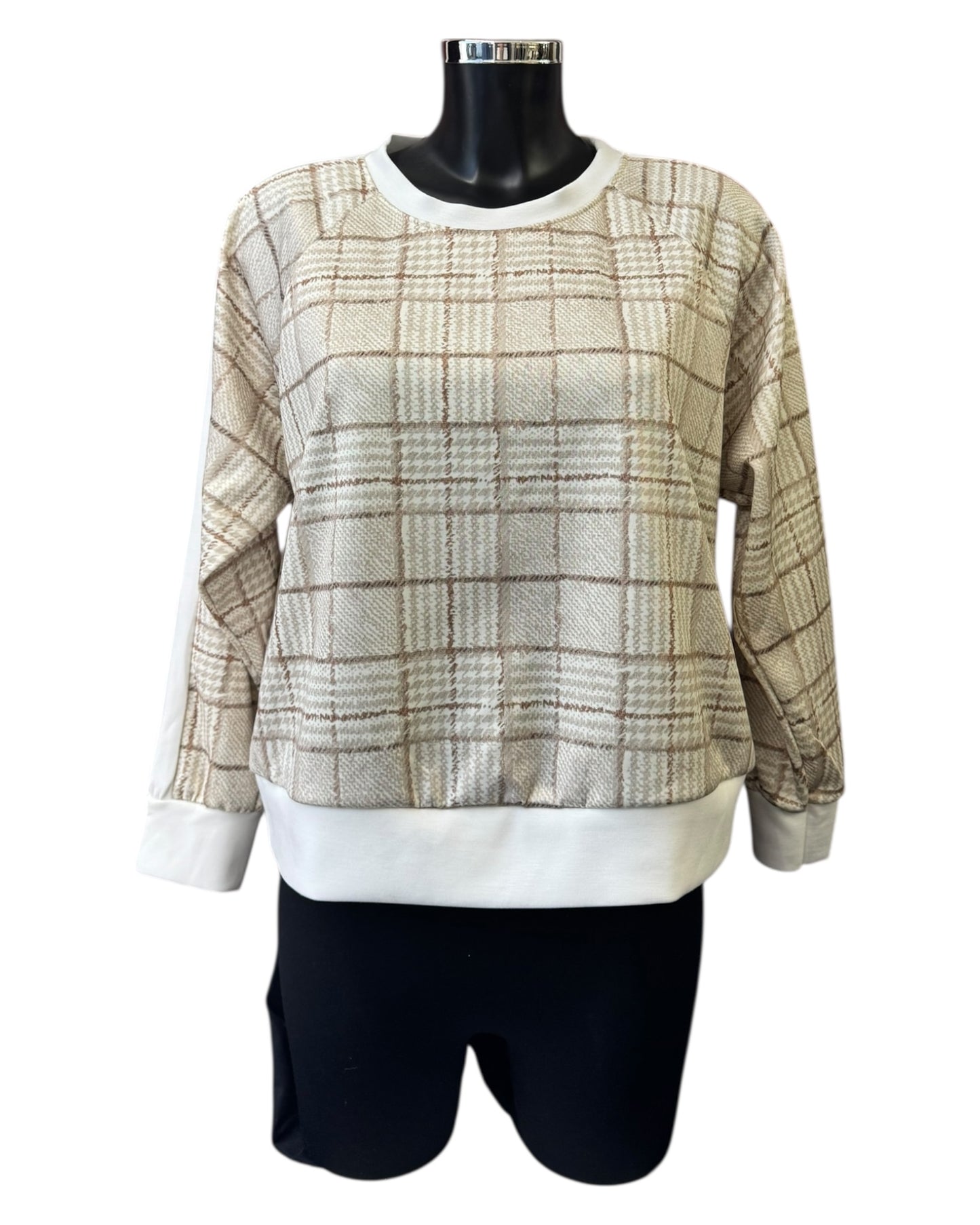 Phoebe check plaid sweatshirt - Beige