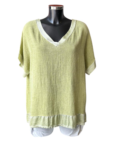 Casey range v neck satin trim top - Lime