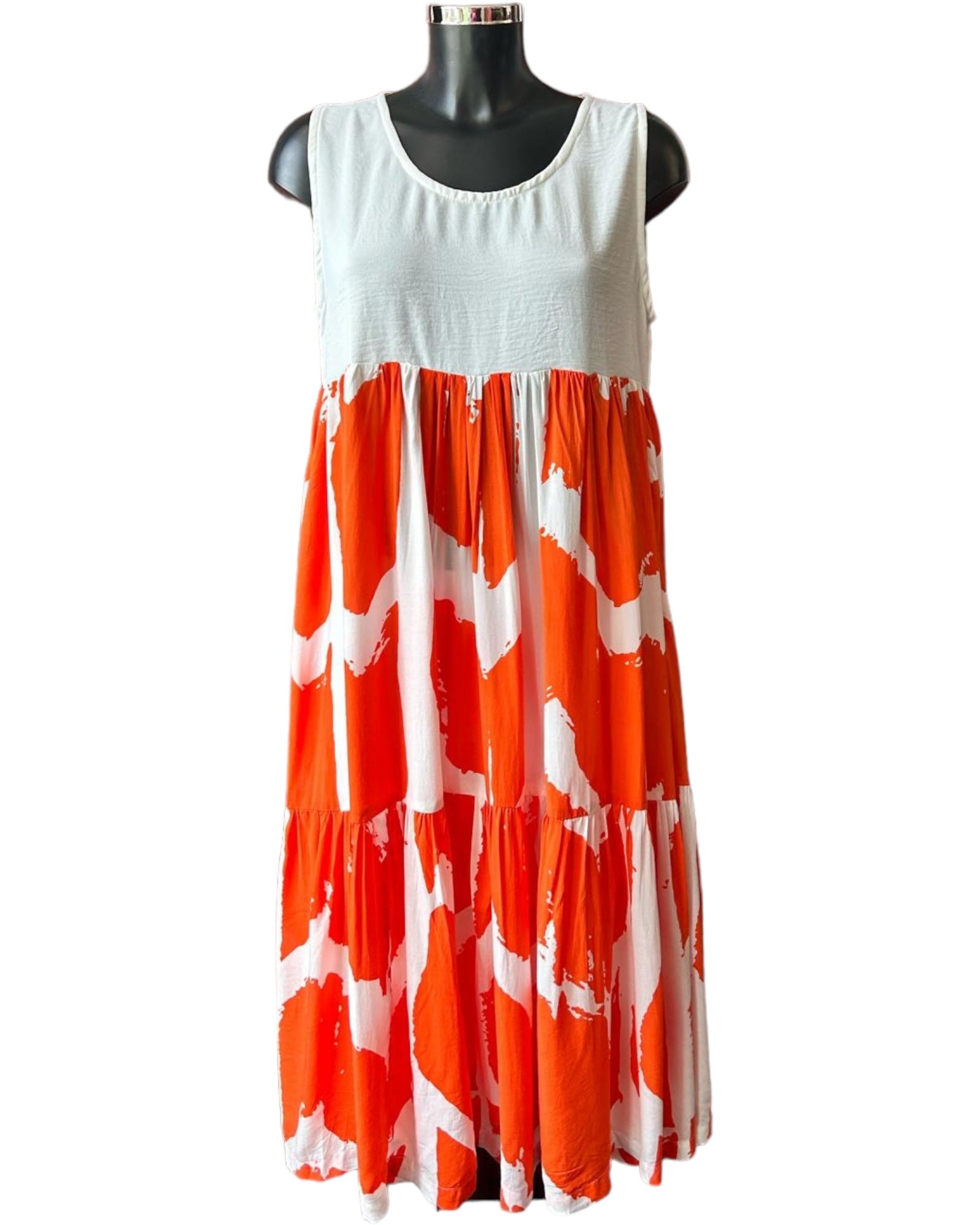 Tara Vao Karen tiered dress- orange/Ecru