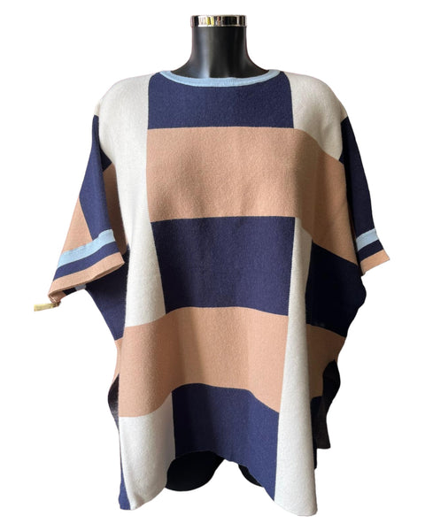 Eletta checked poncho style jumper - Navy mix