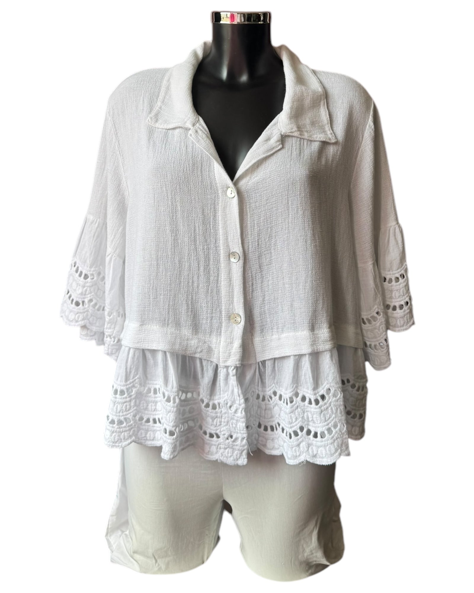 Casey range anglaise trim shirt - White