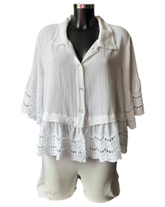 Casey range anglaise trim shirt - White