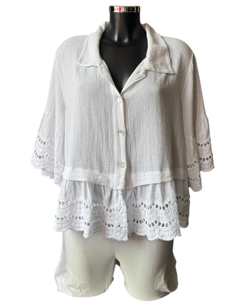 Casey range anglaise trim shirt - White