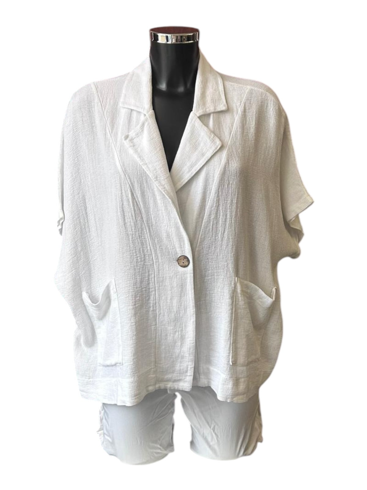 Casey range single button jacket top - White