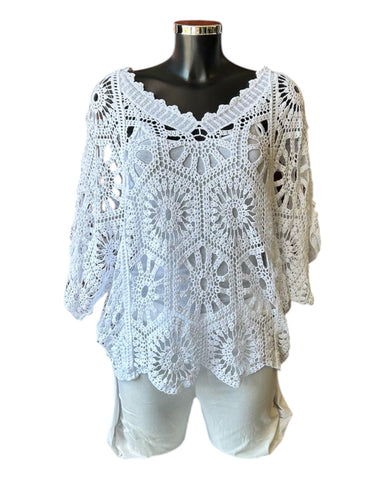 Bridgette 2 piece v neck crochet top - White