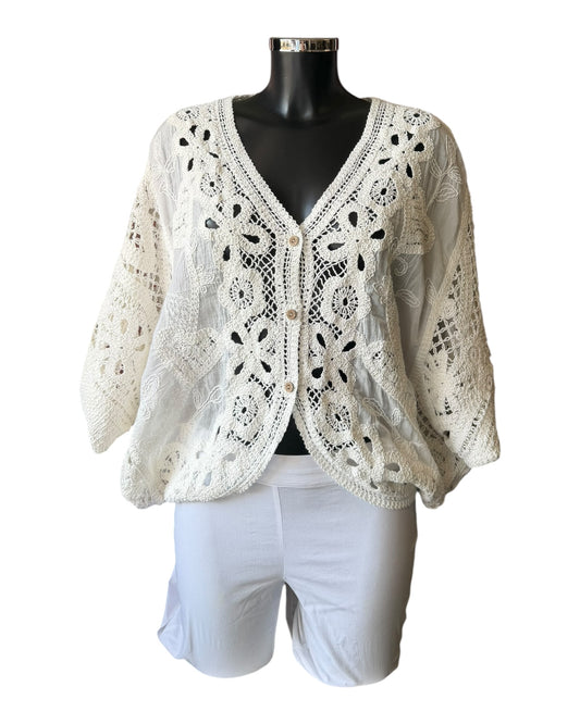 Delia crochet applique cardigan - Ivory