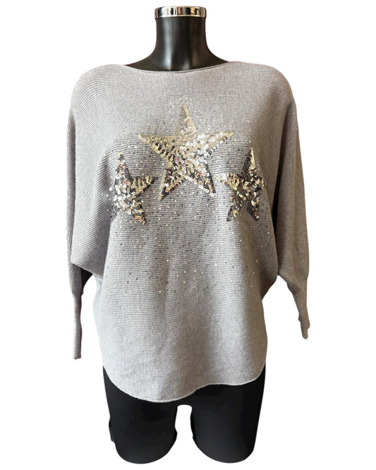 Veronica ribbed sparkle stars jumper - Grey
