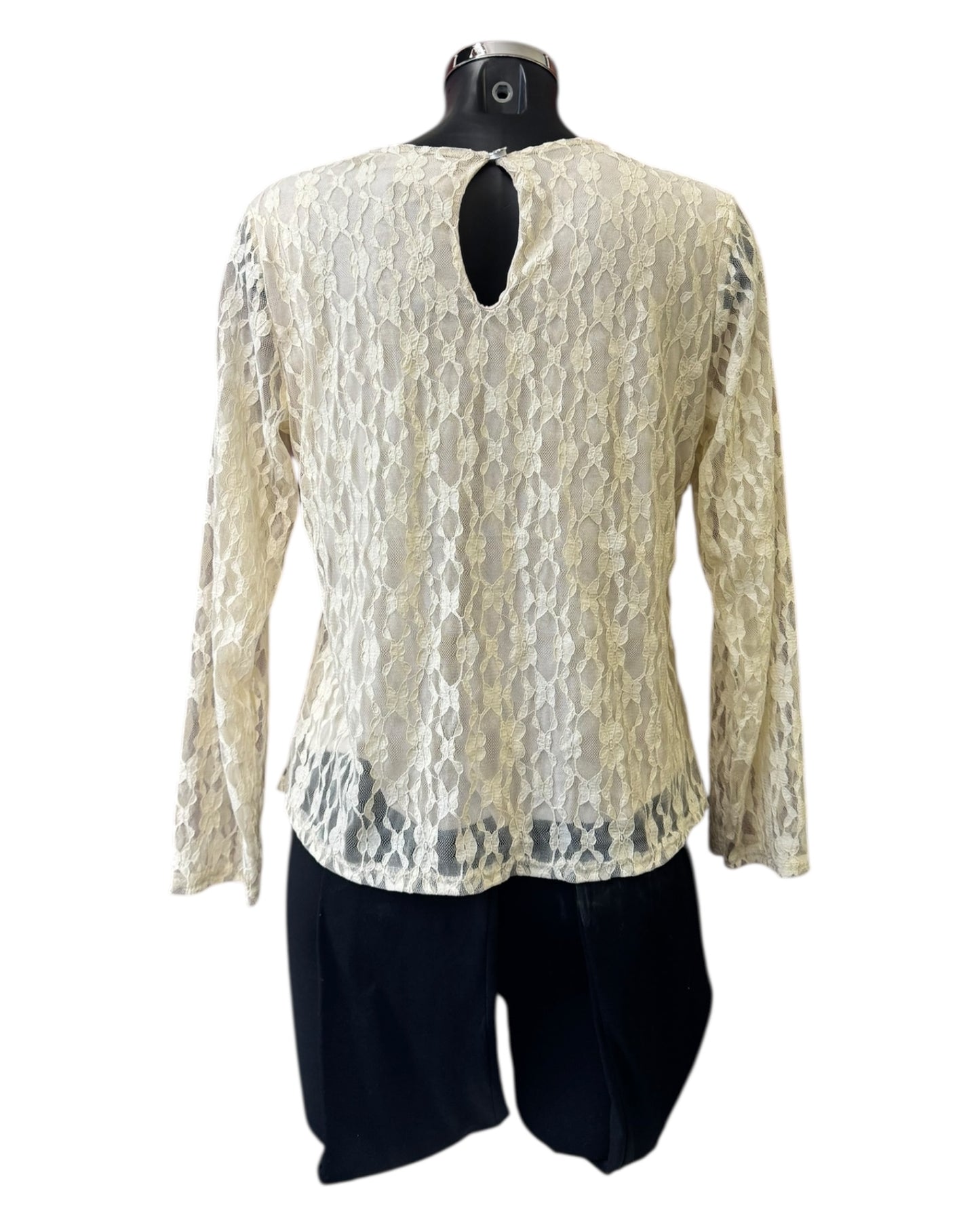 Gaynor round neck crochet lace top - Beige