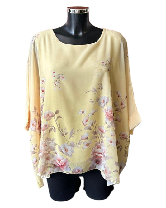 Lottie flower patterned floaty top - Lemon