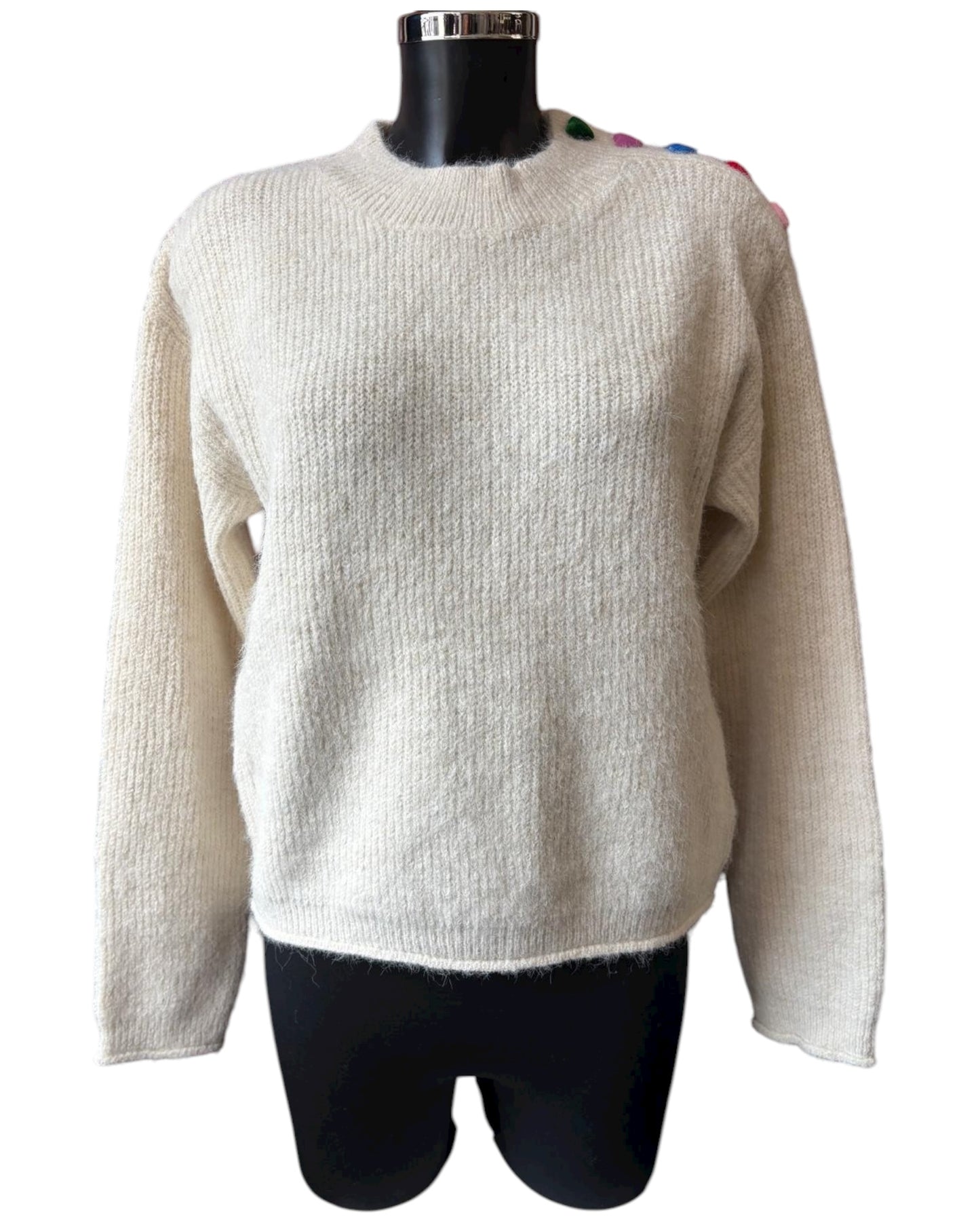 Harriet heart range button shoulder jumper - cream