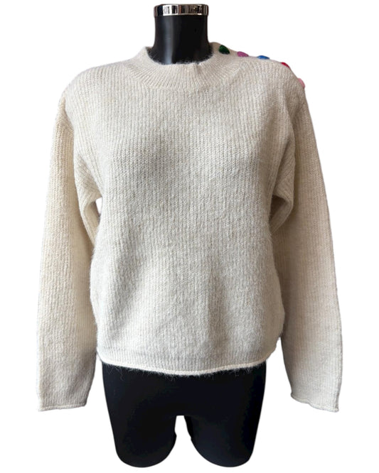 Harriet heart range button shoulder jumper - cream