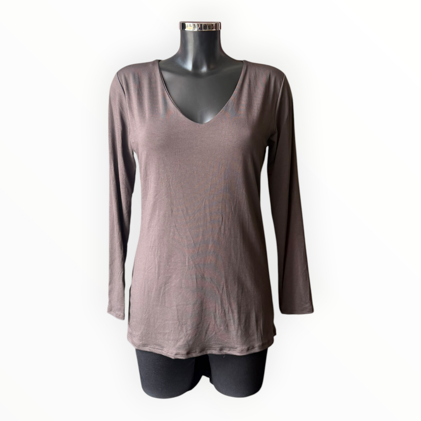 Sasha basic v neck top - chocolate