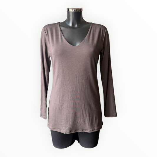 Sasha basic v neck top - chocolate