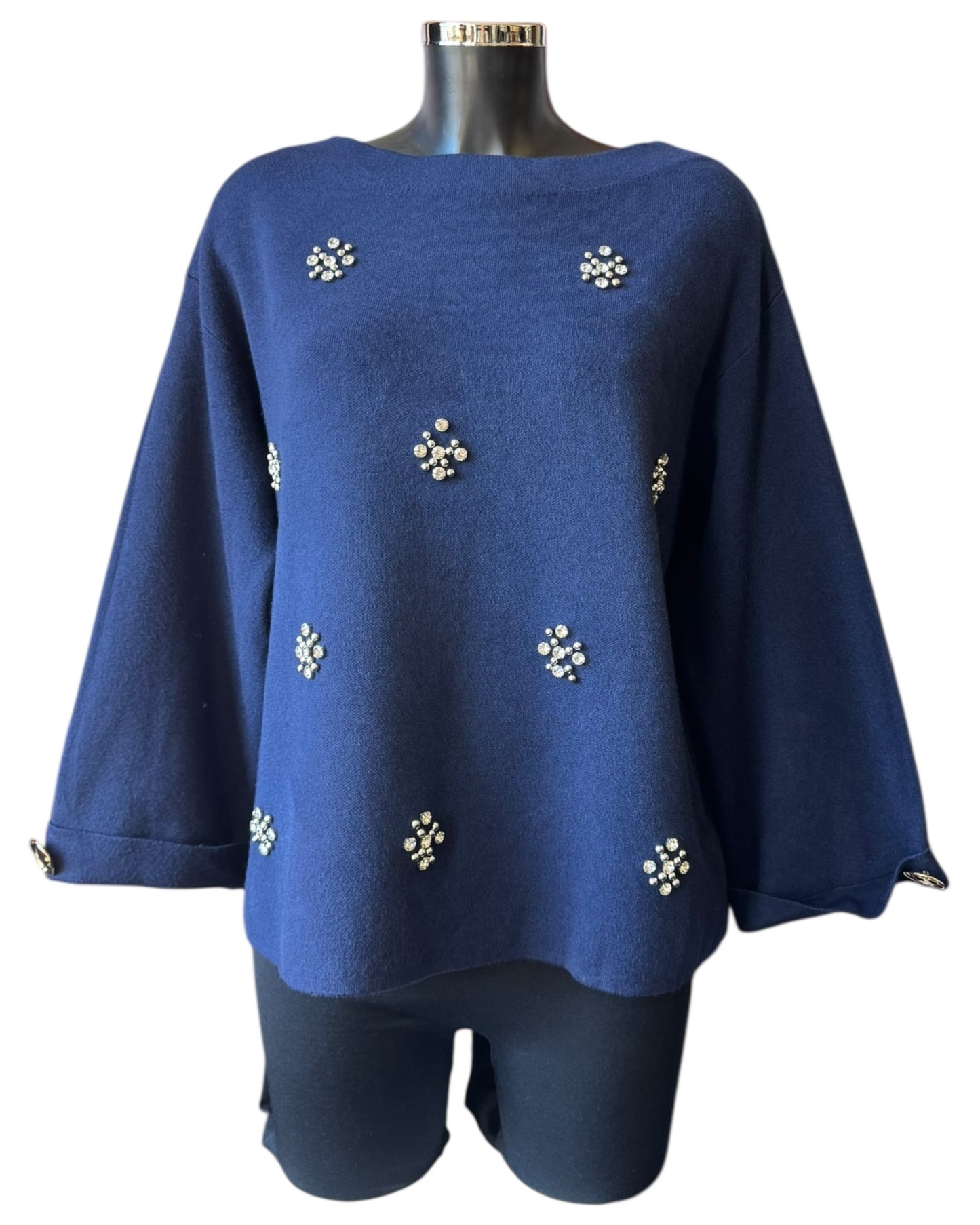 Erin embellished flower jumper - Navy