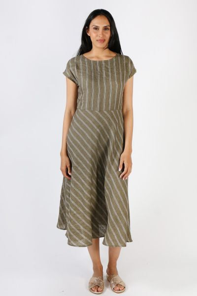 Foil high life dress in bay leaf linear