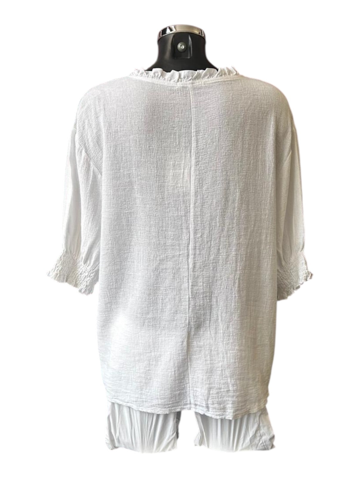 Casey range frill v neck top - White