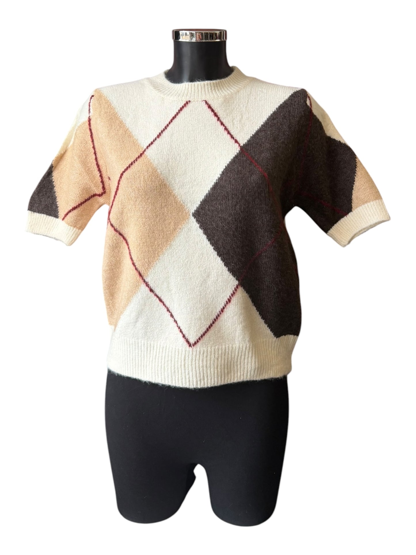 Willow argyle short sleeve jumper - natural mix