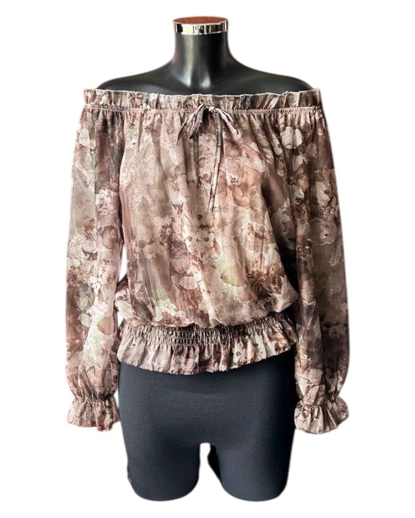 Nora floral lurex bardot top - Brown