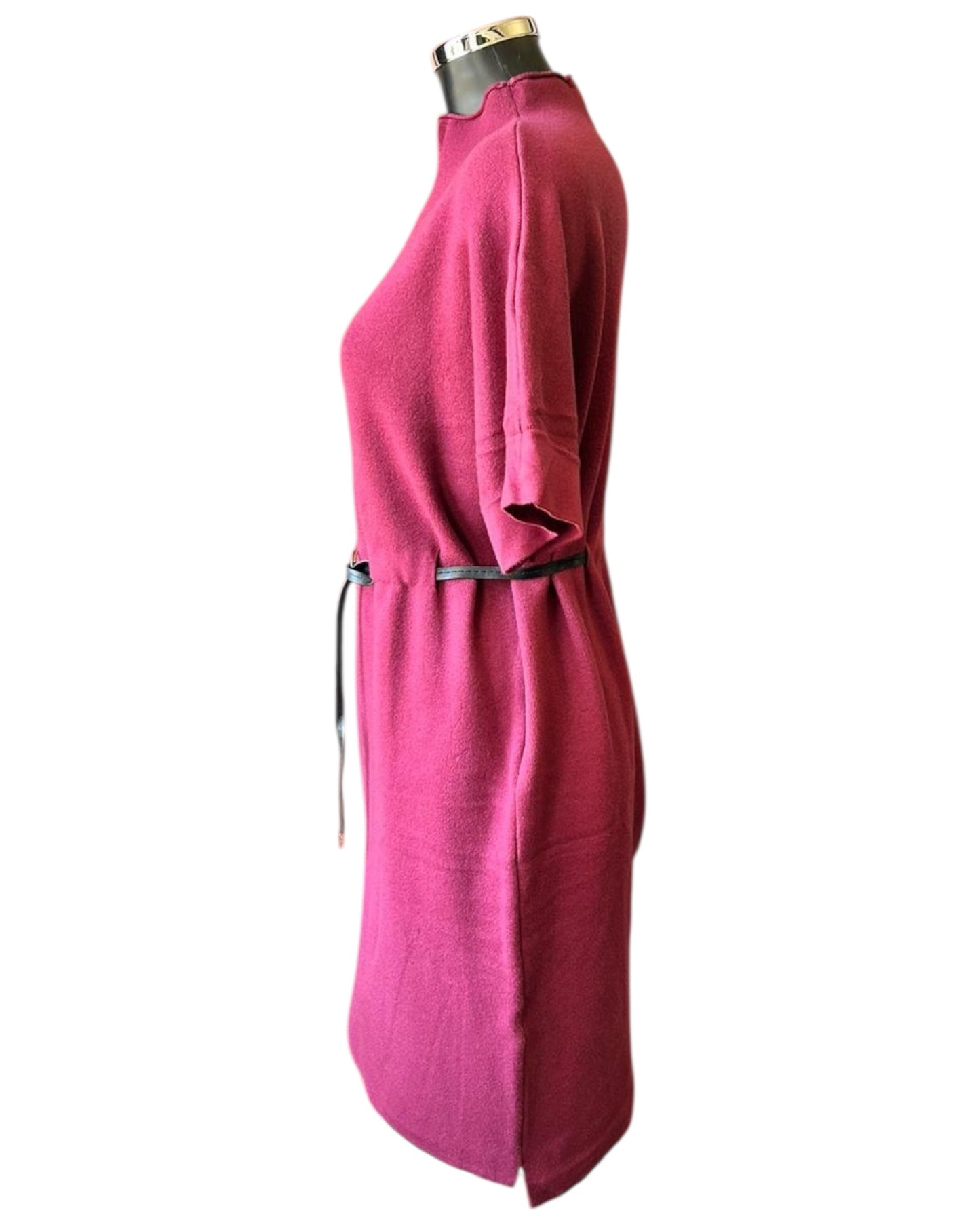 Thea knitted short belted dress - Bordeaux