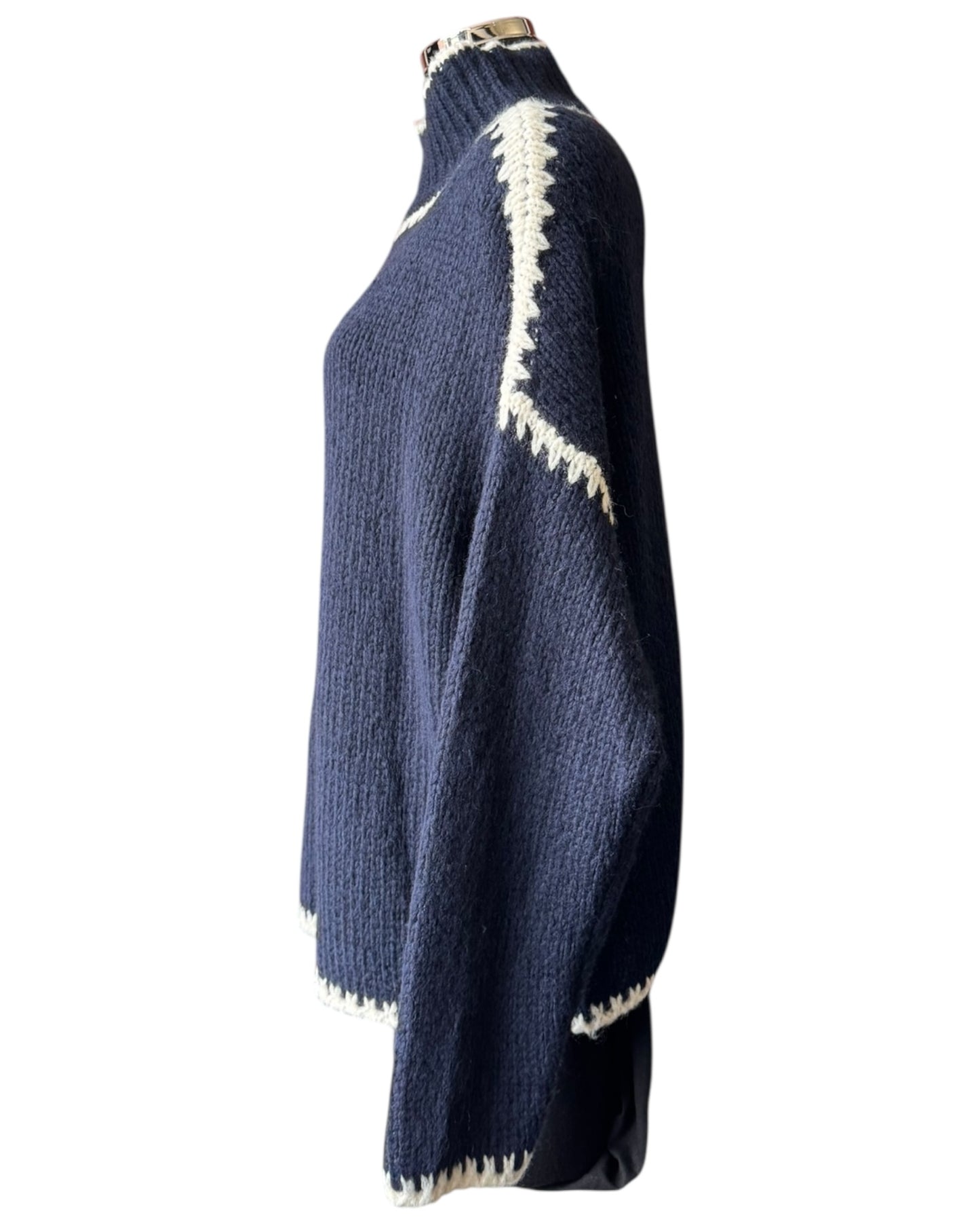 Jessie contrast stitch high neck jumper - Navy