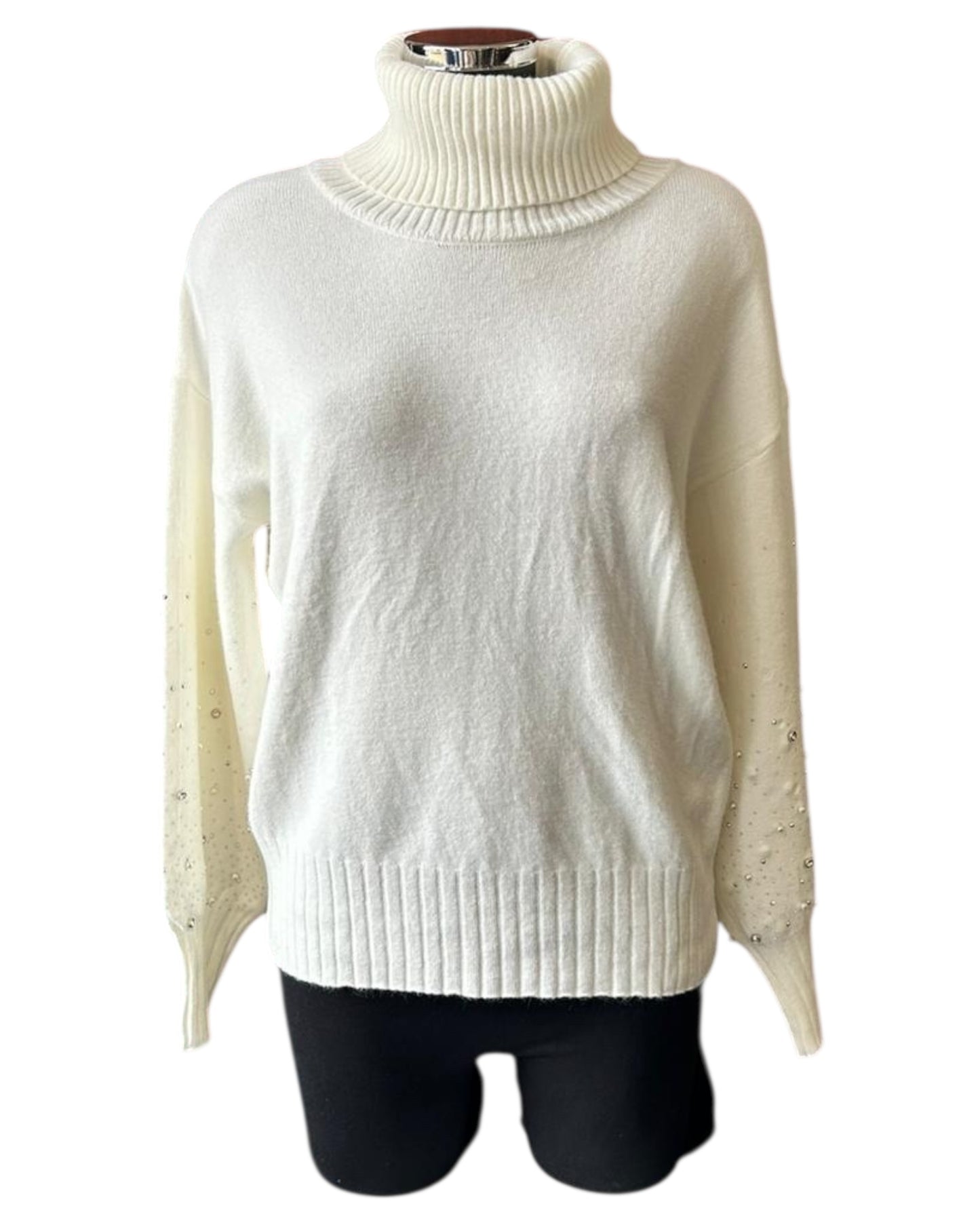 Melissa roll neck sparkle sleeve jumper - Winter white