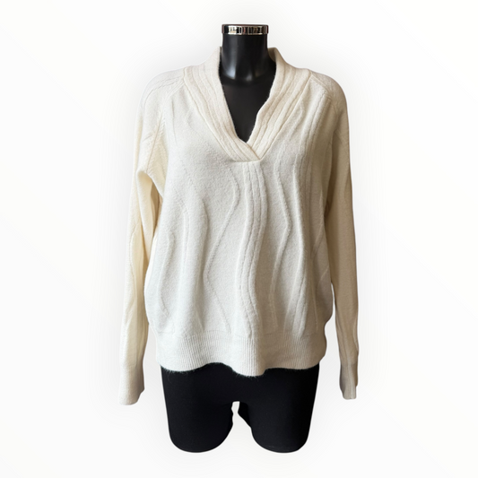 Elara textured knit v neck jumper - Cream