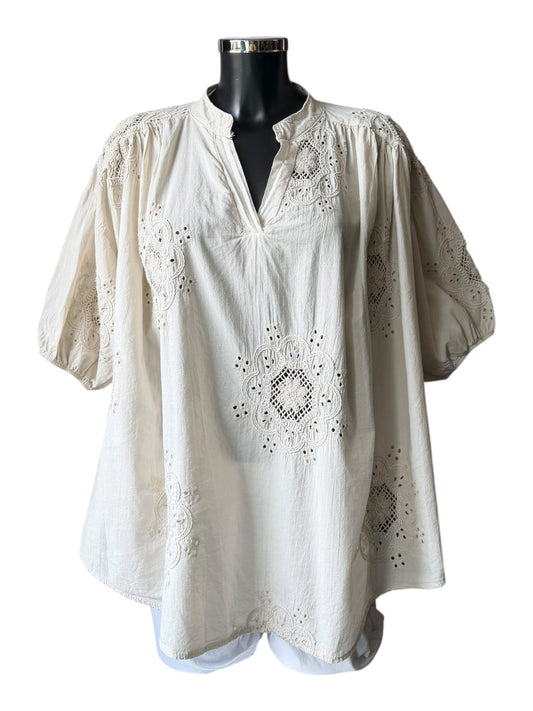 Helena cutwork relaxed fit top - Beige