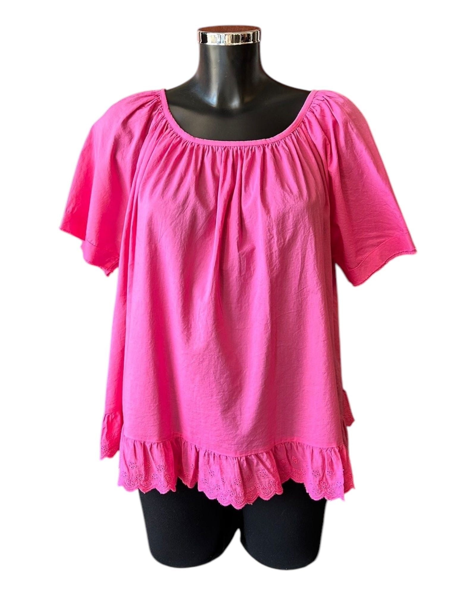 Katie cotton frill anglaise hem top - cerise