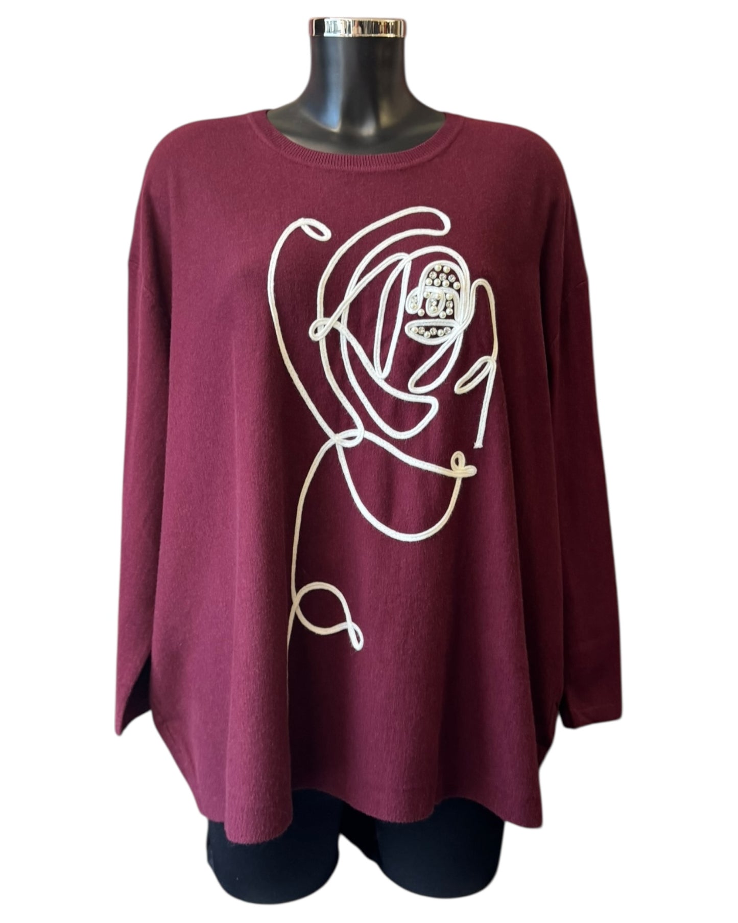 Olivia appliqué flower jumper - Bordeaux