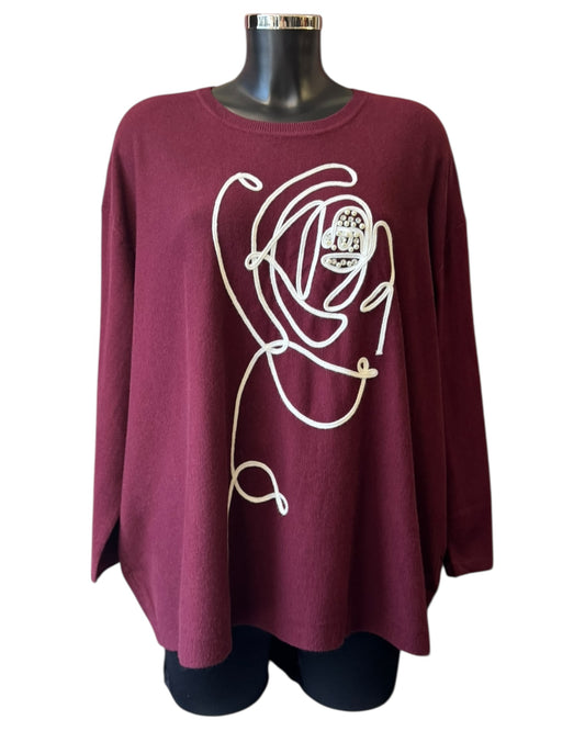 Olivia appliqué flower jumper - Bordeaux